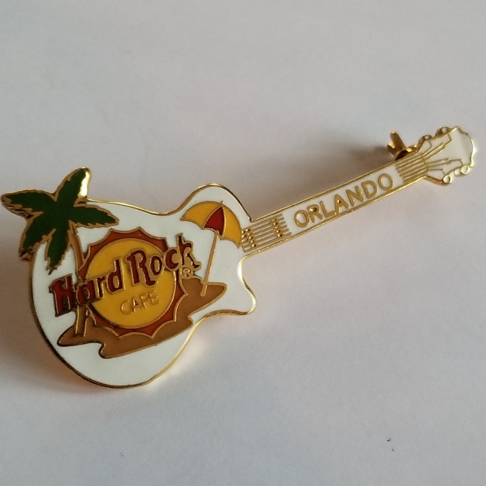 Vintage Hard Rock Cafe pin Orlando white guitar palm tree